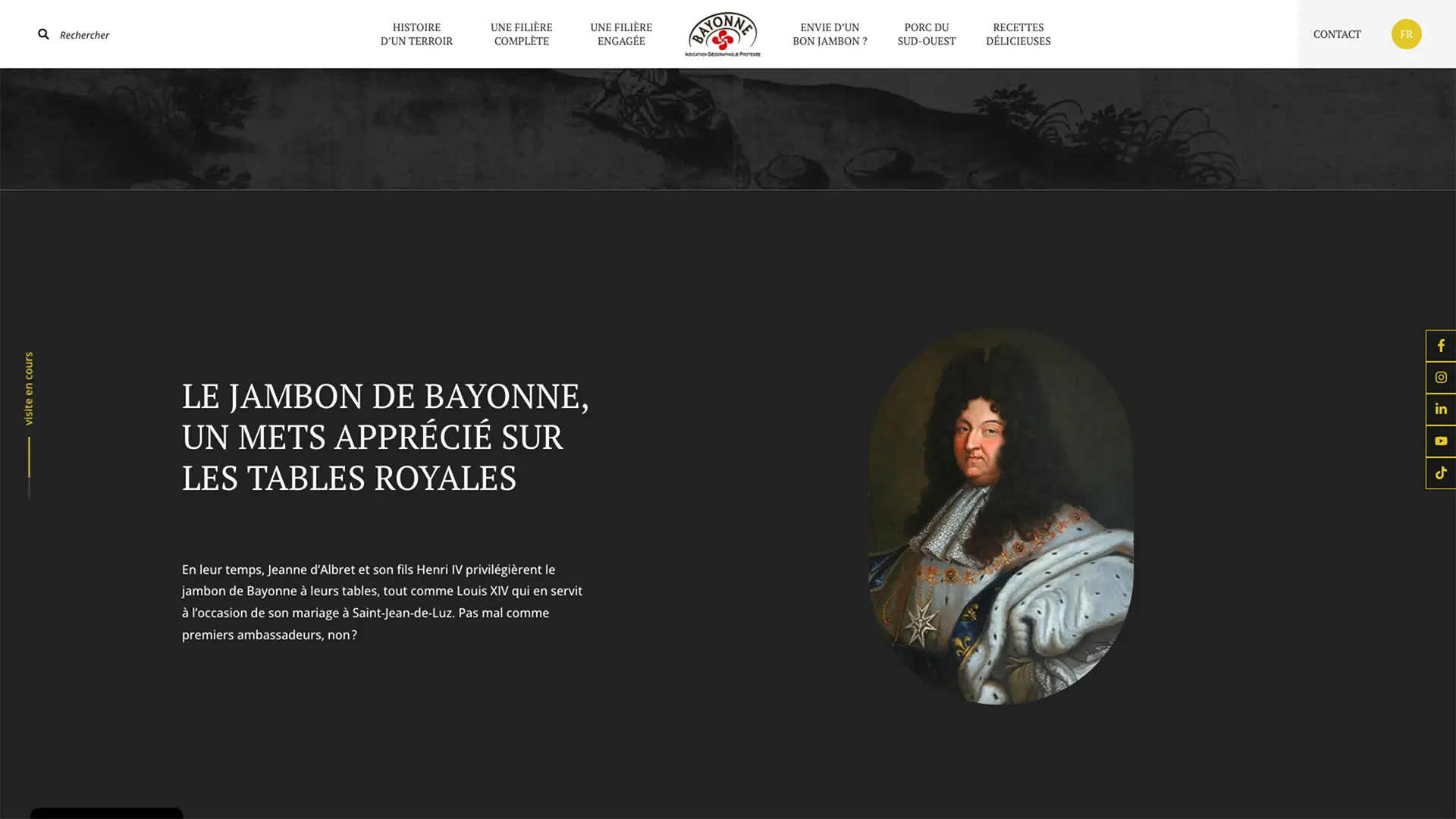 Page de présentation de l'histoire du jambon de Bayonne