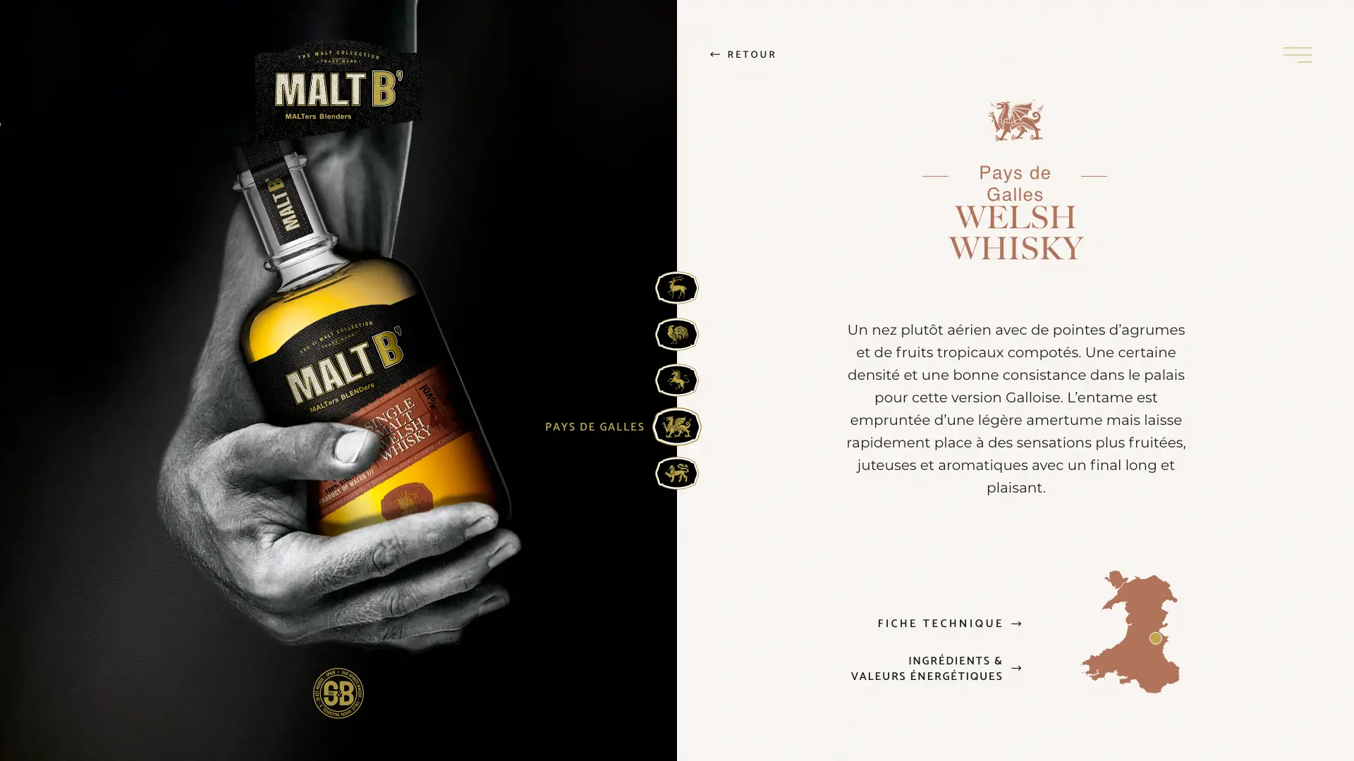 Page de présentation du whisky du Pays de Galles du site vitrine Malt'B