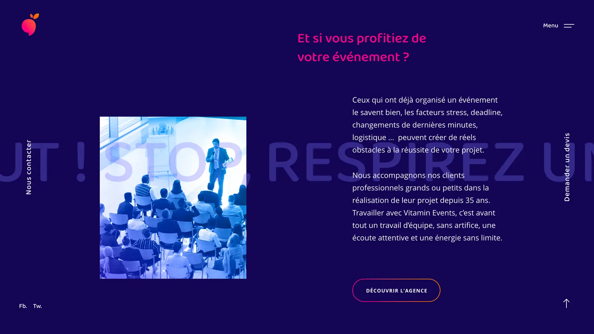 Page de présentation du site Vitamin Events