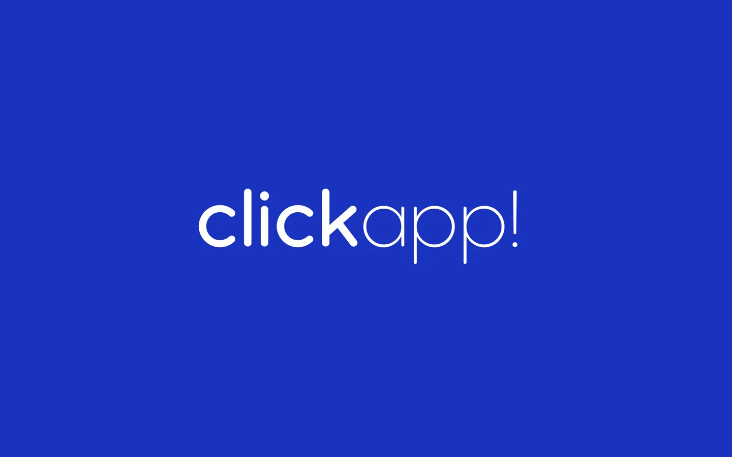 Logo de la web application clickapp! sur fond bleu