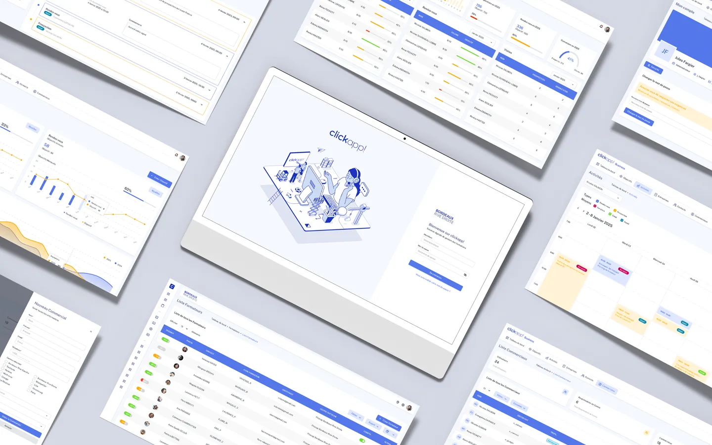 Plusieurs interfaces graphiques de la web application clickapp!