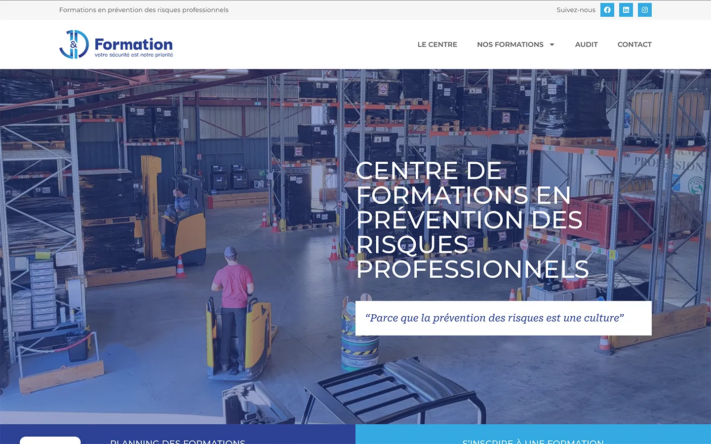 Page d'accueil du site J&D Formation