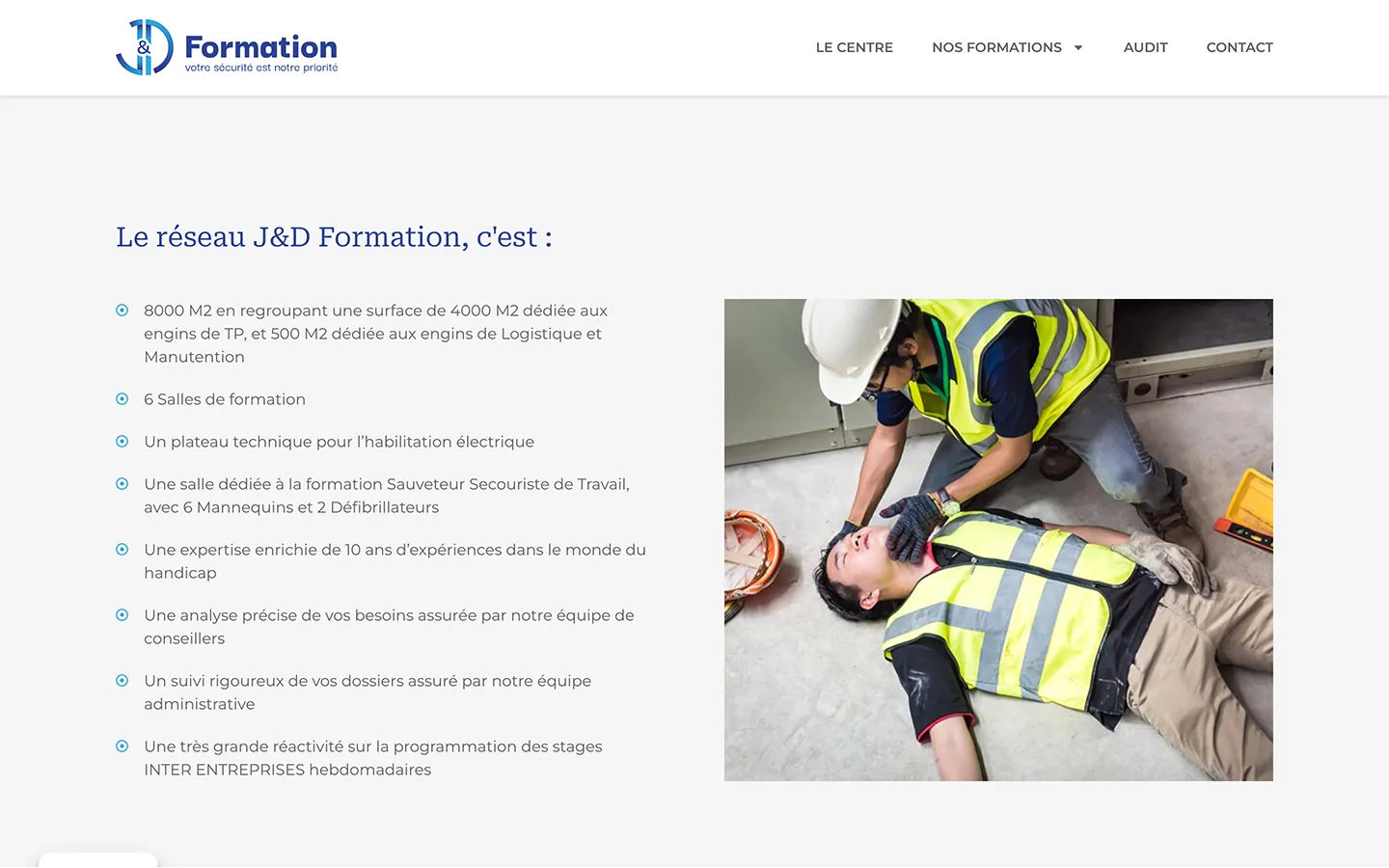 Page de présentation du site internet J&D Formation